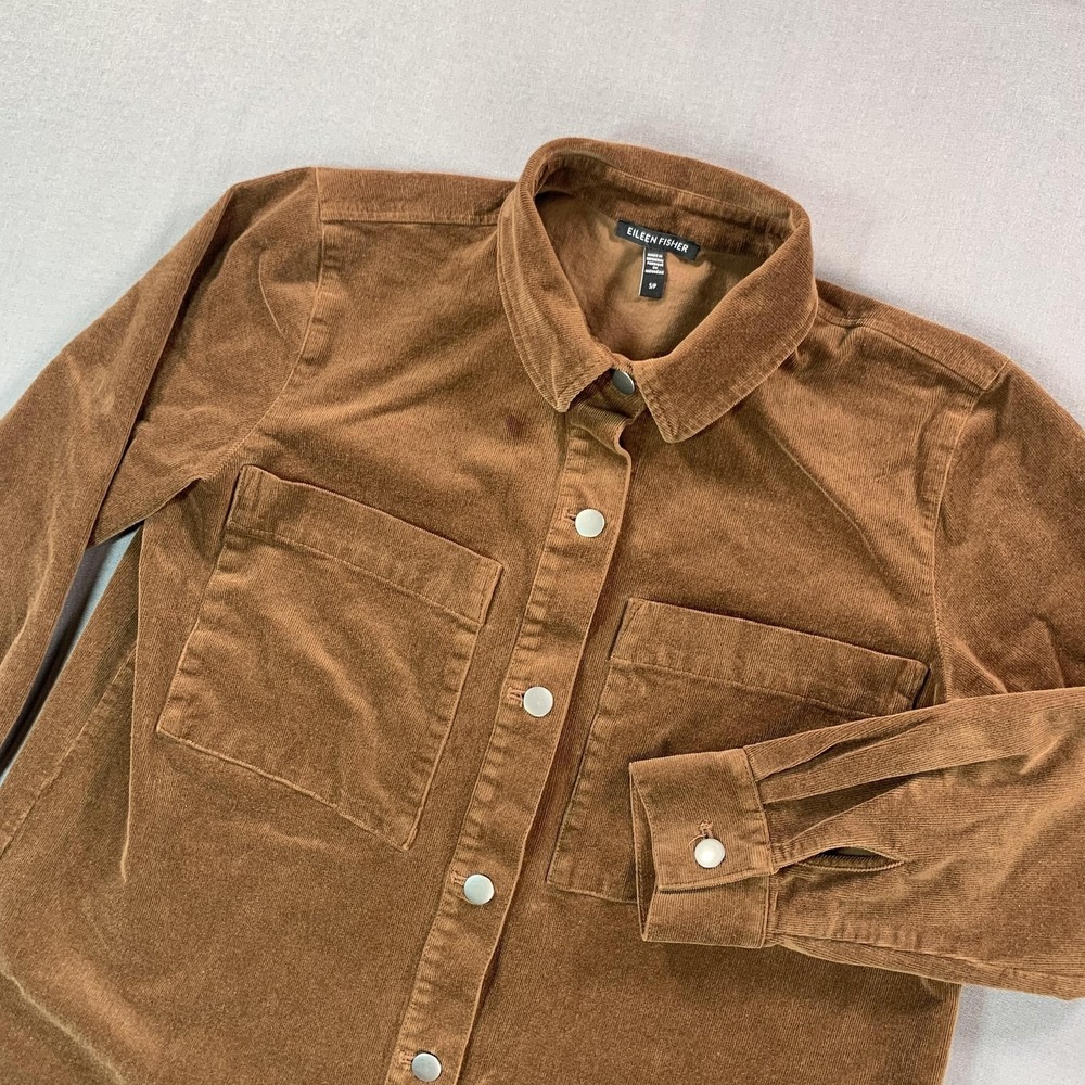 Eileen Fisher Jacket Womens SM Brown Corduroy Button Front Shirt Coat Organic